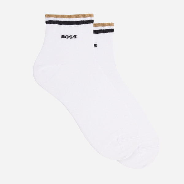 Pack of 2 Short White Socks With Signature Stripe Cuffs by BOSS.