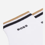 Close up of Pack of 2 Short White Socks With Signature Stripe Cuffs by BOSS.