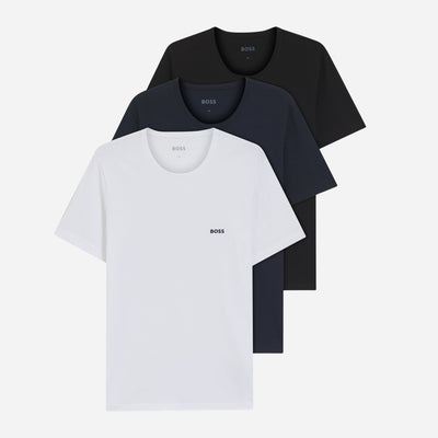 3-Pack Pure Cotton Classic Crew Neck T-Shirts in White, Black and Navy Blue from BOSS.