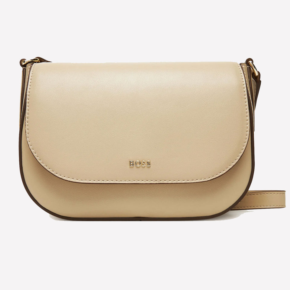 BOSS Numah ladies cross body bag comes in a beige leather.