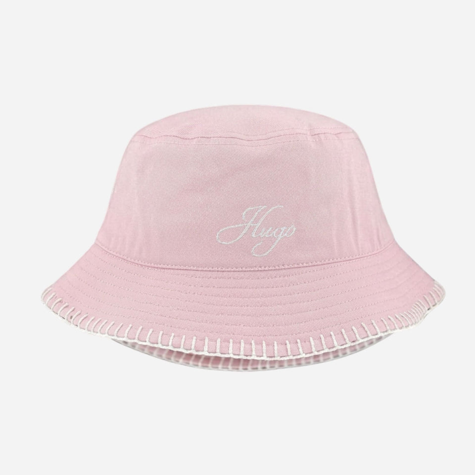 Bayla Pink Bucket Hat with Embroidered Rim and Hugo Logo by BOSS 