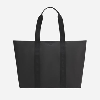 Becky Canvas Black Tote Bag with Black Hugo Logo by BOSS.
