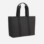 Side View of Becky Canvas Black Tote Bag with Black Hugo Logo by BOSS.