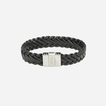 Black Double Braided Leather Wrap Bracelet by BOSS.