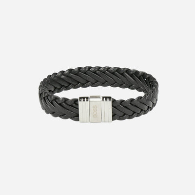 Black Double Braided Leather Wrap Bracelet by BOSS.