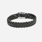 Back View of Black Double Braided Leather Wrap Bracelet by BOSS.