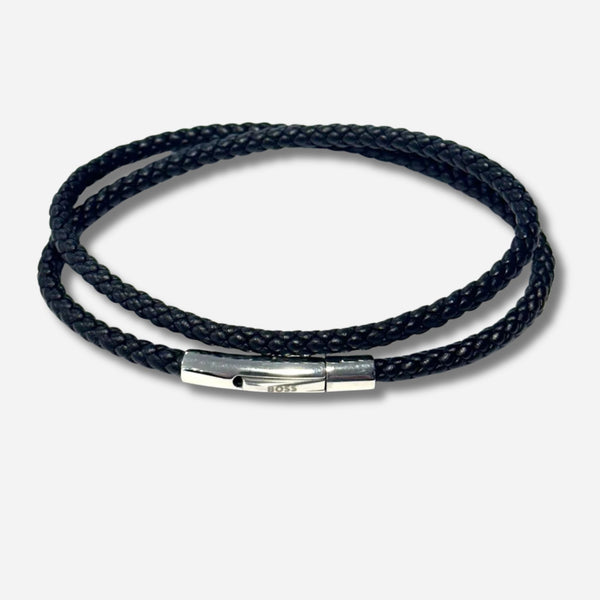 BOSS Black Double Iconic Braided Leather Bracelet