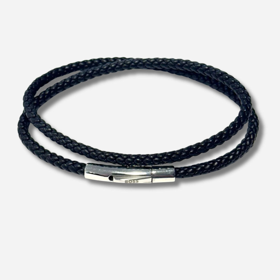 BOSS Black Double Iconic Braided Leather Bracelet