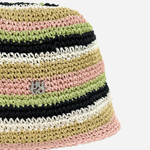 Close up of Calantha RA Multicolour Woven Bucket Hat with BOSS Metal Logo