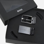 Men’s Gomero Black and Navy Blue Reversible Leather Belt with Plaque and Pin Buckles by BOSS.