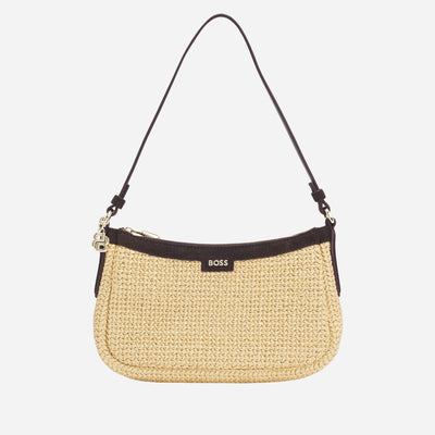 Raffia shoulder bag with Double B monogram charm by BOSS.