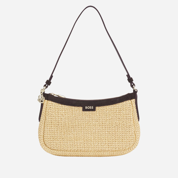 Raffia shoulder bag with Double B monogram charm by BOSS.