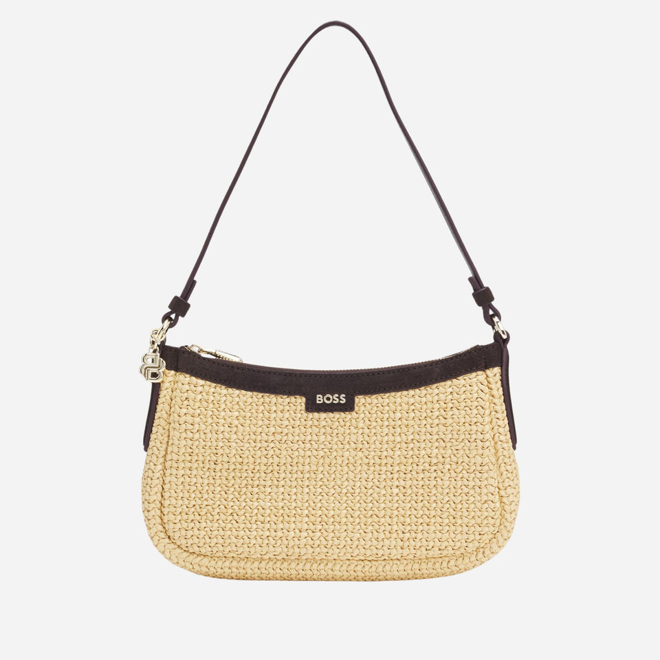 Raffia shoulder bag with Double B monogram charm by BOSS.