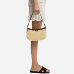 Model Shot of Raffia shoulder bag with Double B monogram charm by BOSS.