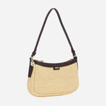 Side View of Raffia shoulder bag with Double B monogram charm by BOSS.