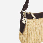 Close Up View of Raffia shoulder bag with Double B monogram charm by BOSS.
