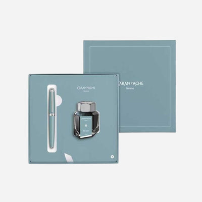 Léman Alpine Blue Gift Set featuring a Fountain Pen & Inkwell from Montblanc.