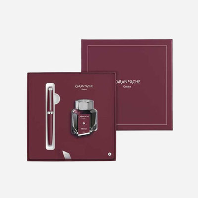 Léman Bordeaux  Gift Set featuring a Fountain Pen & Inkwell from Caran d'Ache.