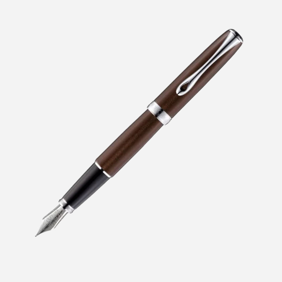 Excellence A2 Chrome Fountain Pen in Marrakesh Brown by Diplomat.