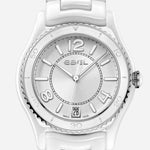 Close up of Watch Face of Ebel Onde Ladies' Watch - X-1 White Ceramic, Stainless Steel Case