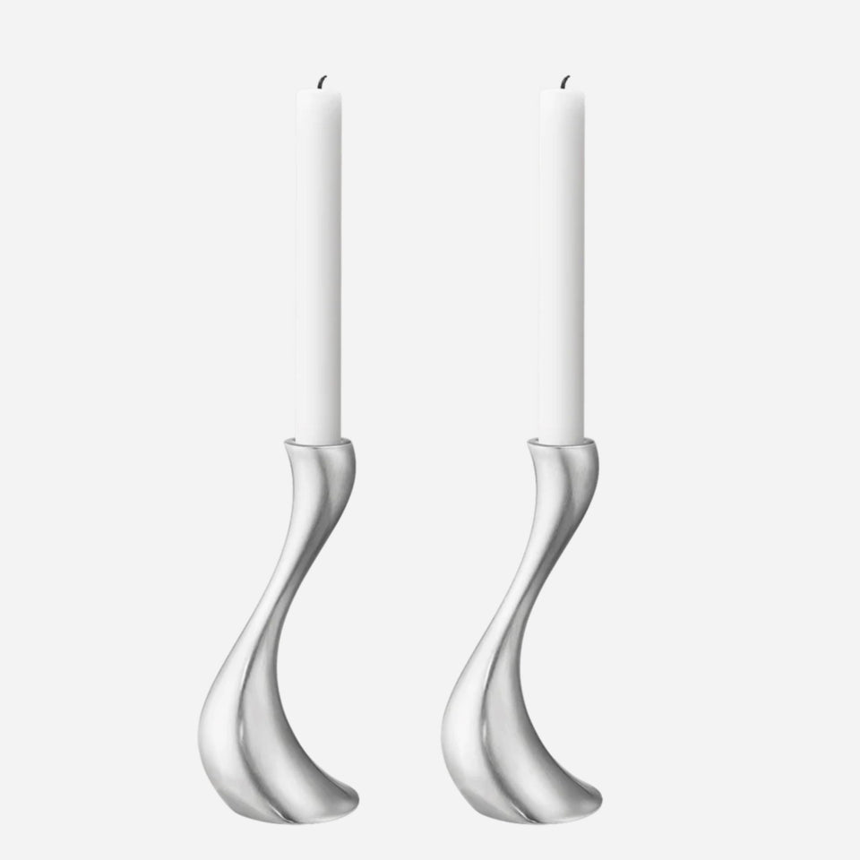 Georg Jensen 2 Pack of Stainless Steel Matte Cobra Small Candle Holders.