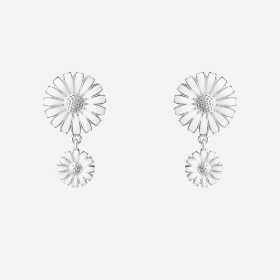 Sterling Silver & White Enamel Double Daisy Earrings from  Georg Jensen.