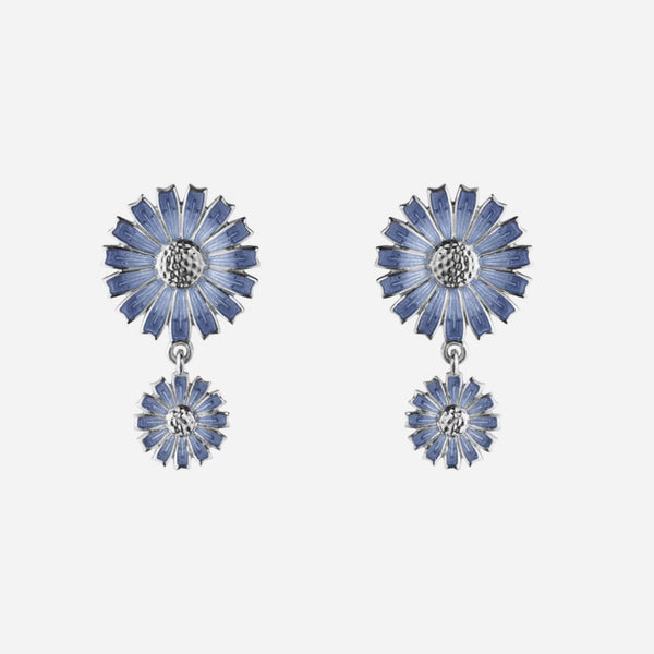 Georg Jensen Daisy Double Blue Enamel Earrings.
