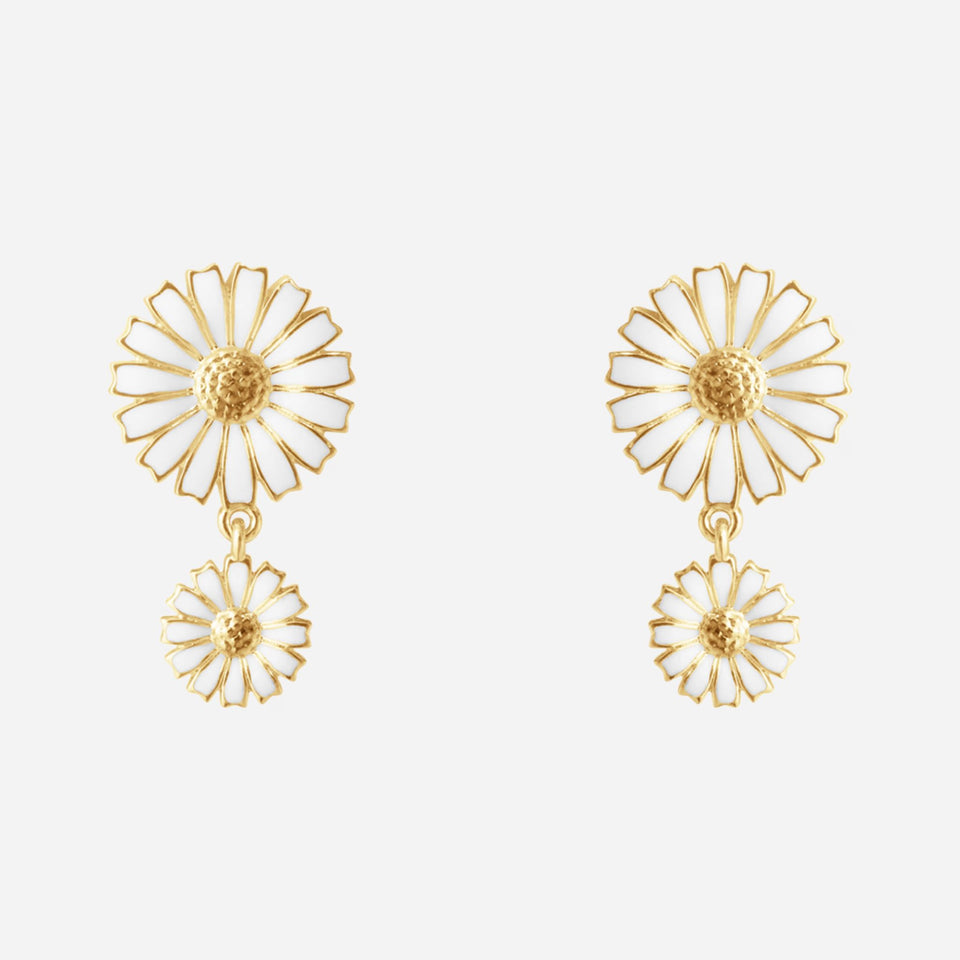Georg Jensen Daisy Double White Enamel Earrings.