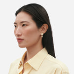 Model wearing Georg Jensen Daisy Double White Enamel Earrings.