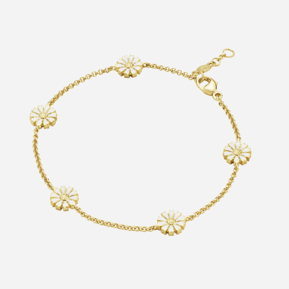 Georg Jensen Daisy Flowers 18 kt. Gold Plated Sterling Silver Bracelet with white enamel petals.