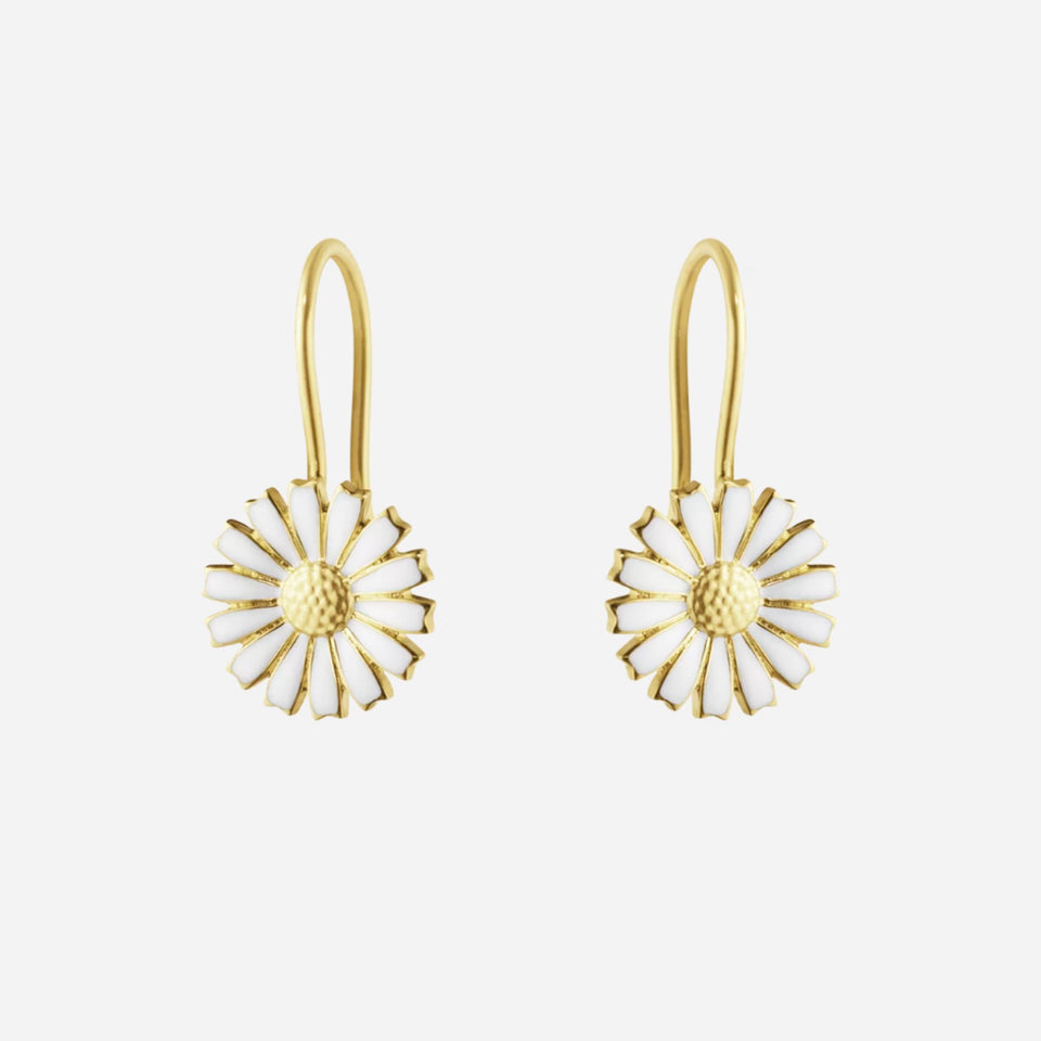 Georg Jensen Daisy 18 kt. Gold Plated Sterling Silver and White Enamel Earhooks