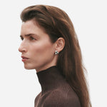 Model wearing Moonlight Grapes Sterling Silver Earrings from Georg Jensen.
