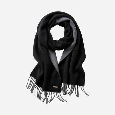 Men’s Foris Black and Grey Double-Faced Cashmere Scarf by Hugo Boss.