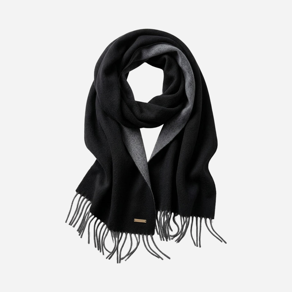 Men’s Foris Black and Grey Double-Faced Cashmere Scarf by Hugo Boss.