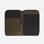 Open View of Khaki Sartorial Leather Medium Notebook Holder by Montblanc.
