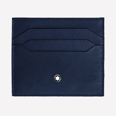 Montblanc blue leather card holder with the logo on the front.