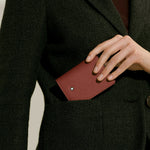 Model View of 4cc Sartorial Leather Card Holder in Red Oak by Montblanc.