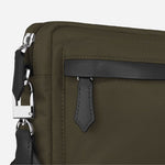 Close up of Khaki Panorama Crossbody Bag by Montblanc.