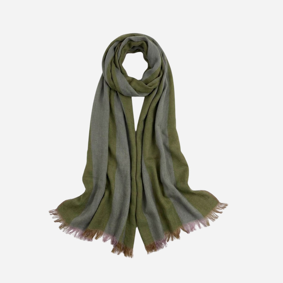 Green Cotton Block Stipe Scarf with Large Logo from Paul Smith.
