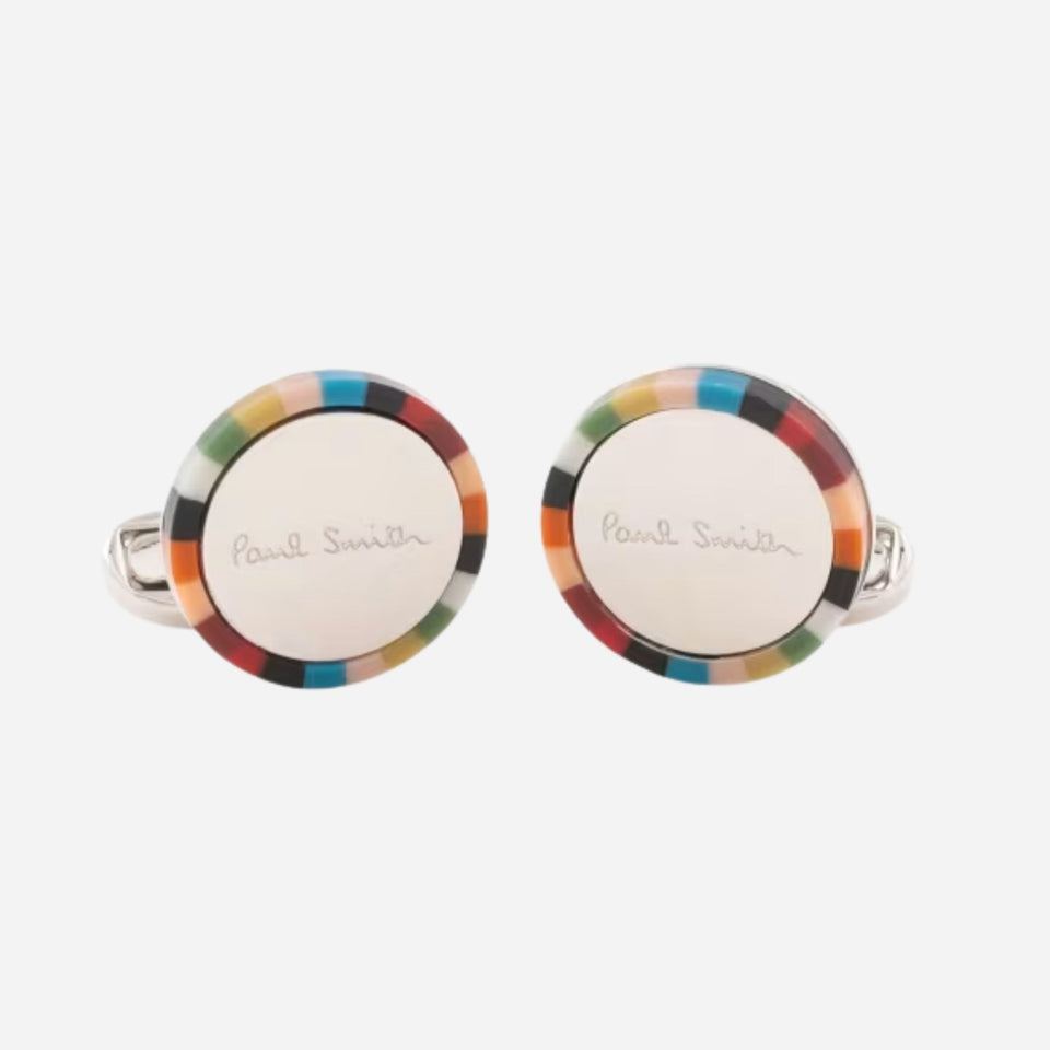 Paul Smith Signature Stripe Edge Round Logo Cufflinks