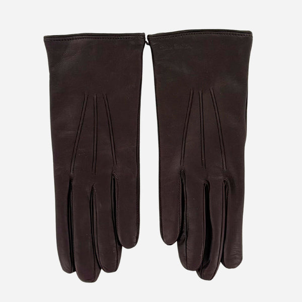 Front of Swirl Cashmere-Lined Leather Gloves by Paul Smith.
