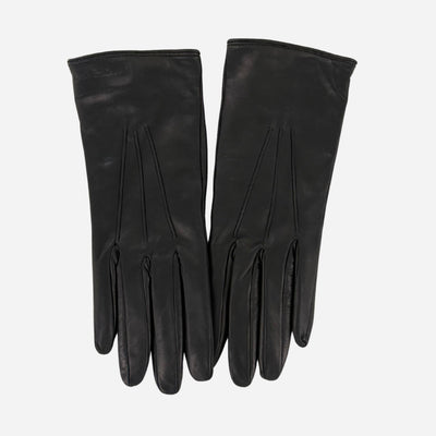 Front of Swirl Cashmere-Lined Leather Gloves in Black by Paul Smith.