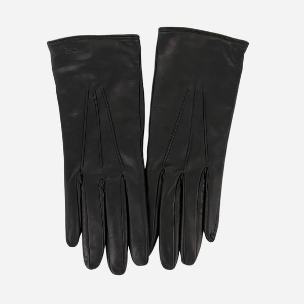 Front of Swirl Cashmere-Lined Leather Gloves in Black by Paul Smith.