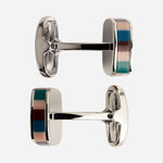Side View of  'Signature Stripe' Resin Cufflinks by Paul Smith.