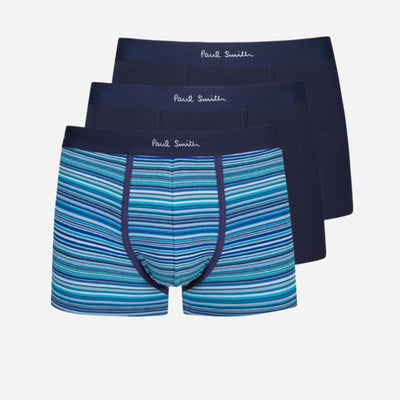 Three Pack Organic-Cotton Blue 'Signature Stripe' Boxer Trunks by Paul Smith.