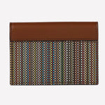 This Paul Smith card holder features a smooth leather and multi colour canvas design.
