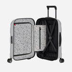 Interior compartments of Samsonite C-Lite Disney Mickey Mouse Suitcase, with divider pad and ribbons for organisation.