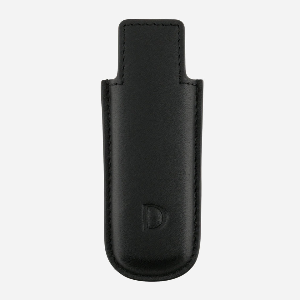 Front View of S.T. Dupont Twiggy Black Leather Lighter Case.