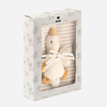 Packaging of Gilda Goose toy with rattle and burp cloth gift set from Steiff.