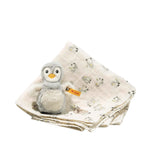 Lio penguin toy with rattle and burp cloth gift set from Steiff.